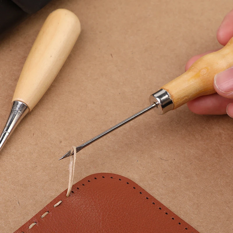 Awl Tools With Wooden Handle Awl Pricker Hole Maker Tool Leather Sewing Kit DIY Sewing Awl Hole Punches Stitching Handmade