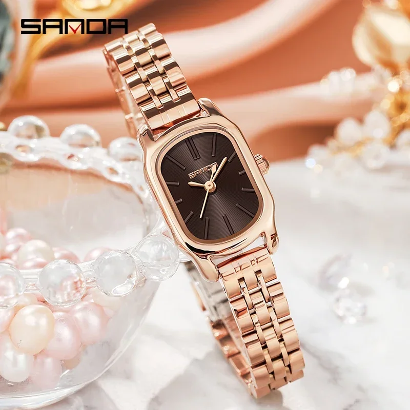 Sanda Fashion Rose Goud Stalen Band Quartz Vrouwen Horloges 2023 Nieuwe Kleine Wijzerplaat Design Casual Vrouwen Horloge 30M Waterdicht Reloj Mujer