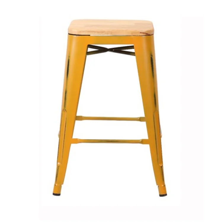 Colorful Iron Bar Stool Wood Seat Cheap Price Chairs Stools