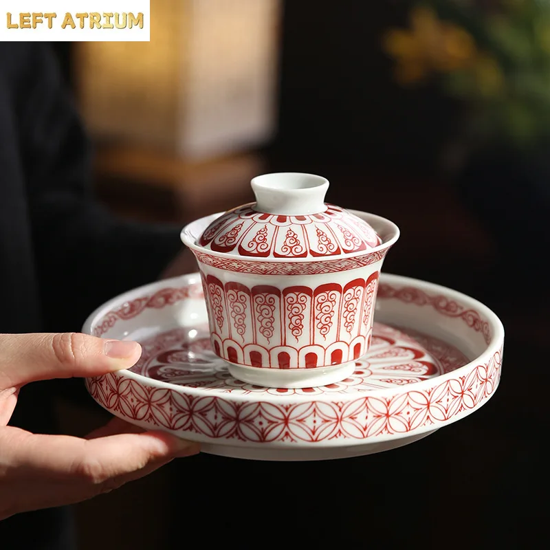 

Vintage Three Talent Cover Bowl High End Household Anti Scald Ceramic Tea Bowl Large Pot Creative Design Drinking Utensils