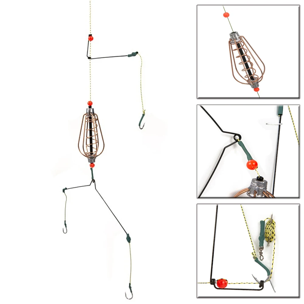 

1 Set Fishing Stainless Steel Explosion Sharp Hook 15g 20g 25g 30g Bait Thrower Springs Feeder Cage Hook Fish Tackle Accessories