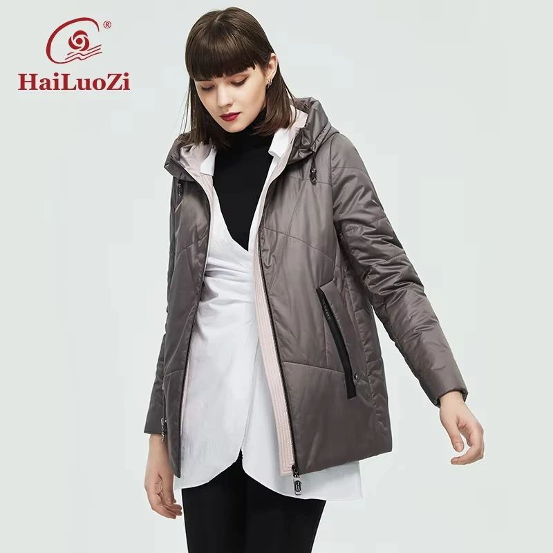 HaiLuoZi 2022 nuova primavera autunno giacche corto Casual Parka moda classico signore giacche sottile cotone caldo cappotto donna 38