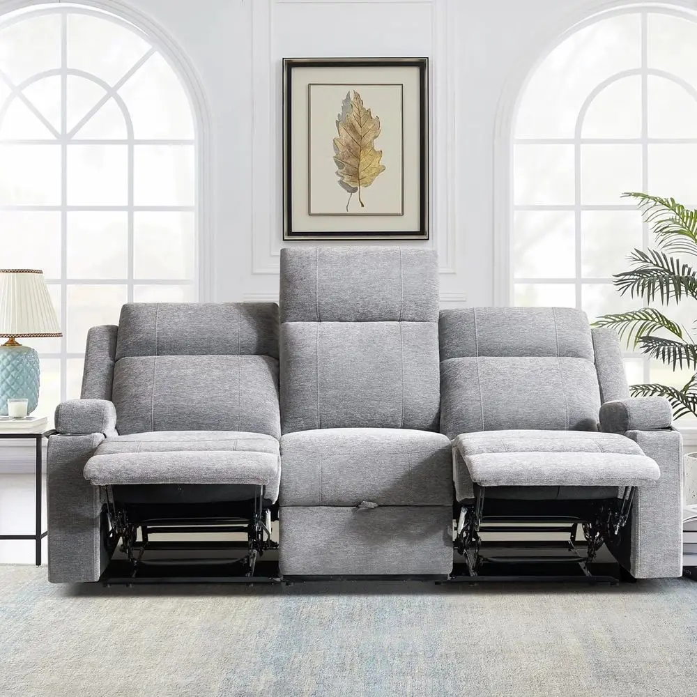 أريكة استرخاء من الشنيل بثلاثة مقاعد مع حاملات أكواب، مقاعد واسعة، سهلة التجميع، قماش مقاوم للانسكاب لغرف المعيشة المريحة والمركبات الترفيهية #4