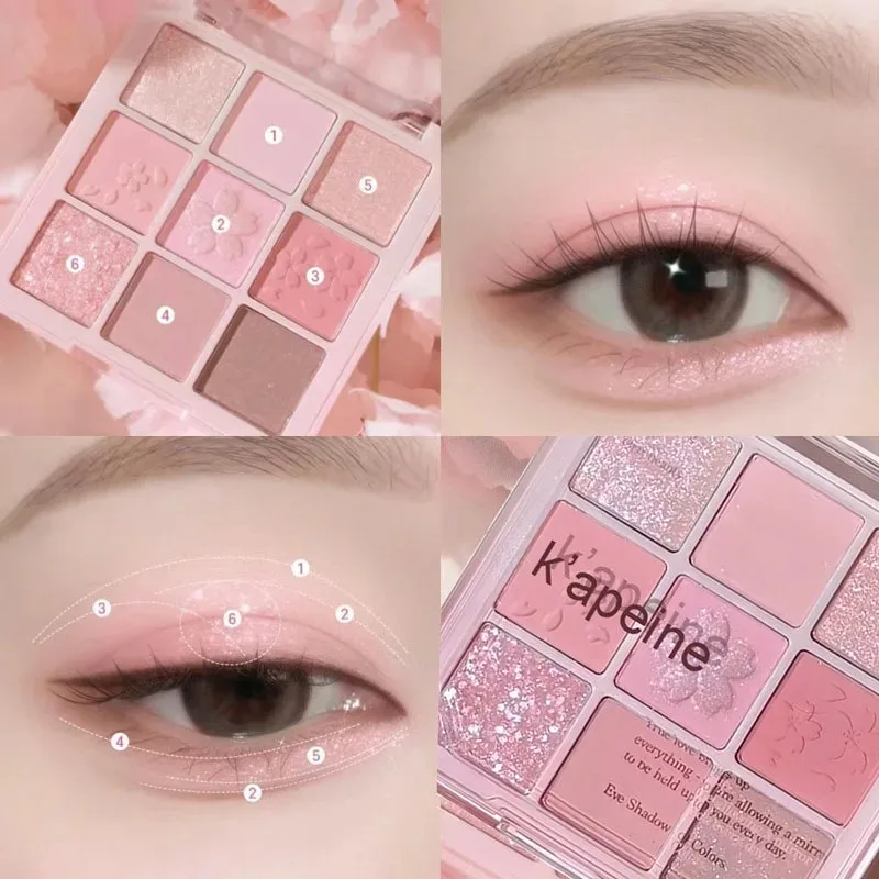 Rose Pink Glitter Eyeshadow Palette Sakura Pearly Matte Eye Shadow Long Lasting Nude Shiny Eyes Pigments Korean Make Up Cosmetic