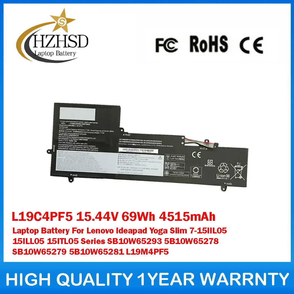 

L19C4PF5 15.44V 69Wh 4515mAh Laptop Battery For Lenovo Ideapad Yoga Slim 7-15IIL05 15ILL05 15ITL05 Series SB10W65293 5B10W65278