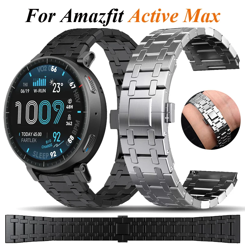 

Ремешок из нержавеющей стали 22 мм для Amazfit Active Max, металлический ремешок для Amazfit Balance 2/GTR4 3 2/Bip 6 5/T-Rex 3 Pro 48 мм/Cheetah Pro