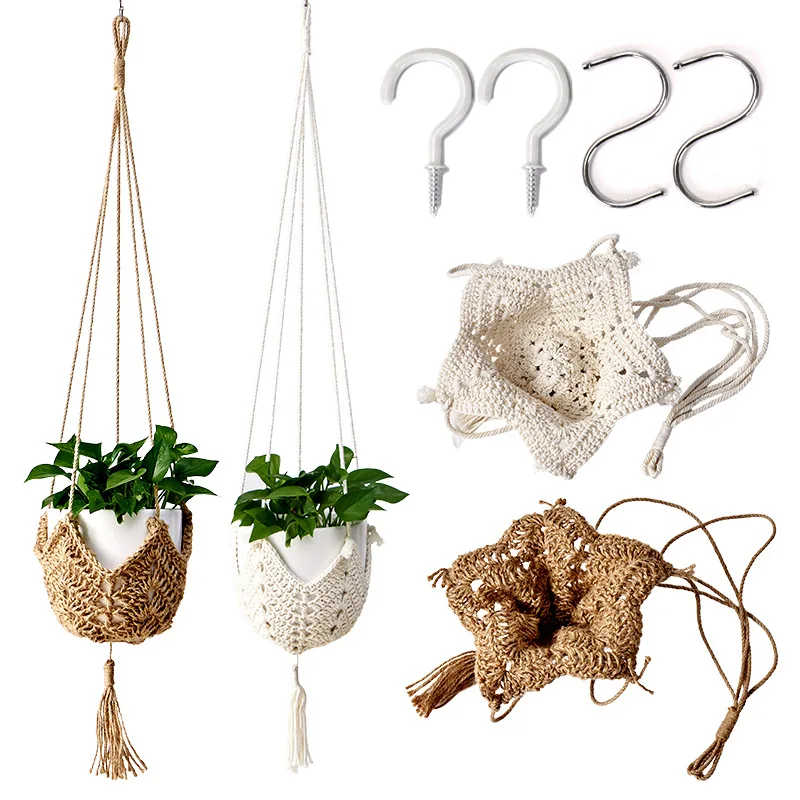 Hand Woven Macrame Flower Pot Net Cotton Numb Rope Hat Hanging Potted Hanging Basket Flowerpot Hanging Basket