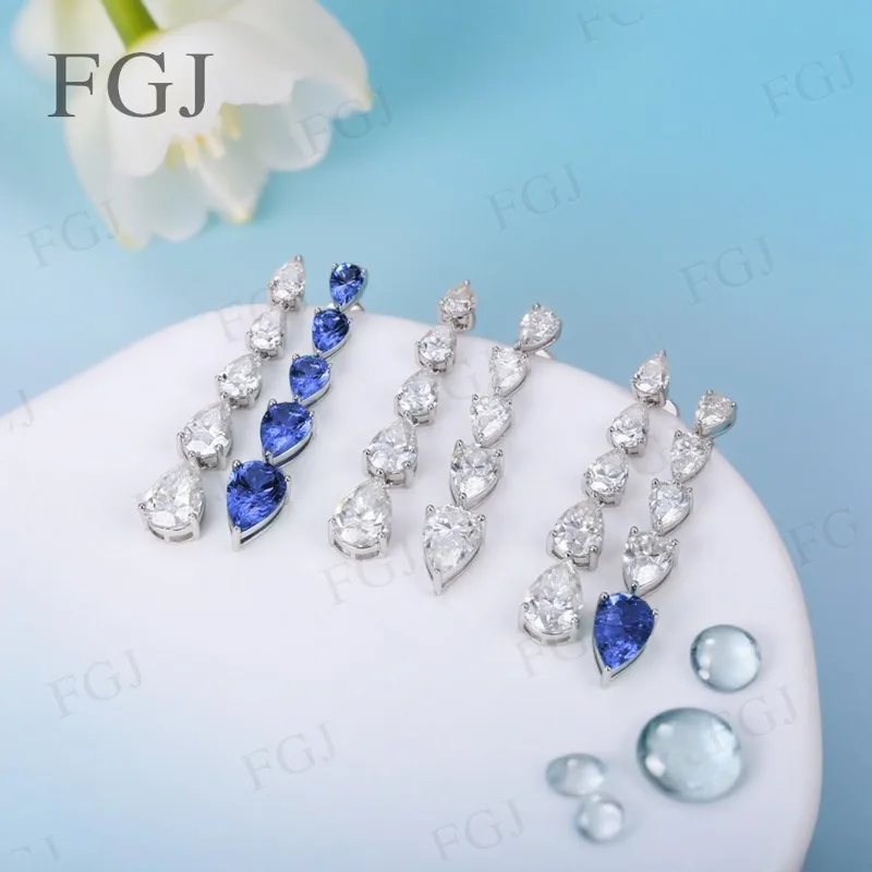 

925 Sterling Silver Earrings 10 Stones Moissanite Stud Earrings Sapphire Ruby Columbia Sparkling Jewelry for Women Wedding Gifts