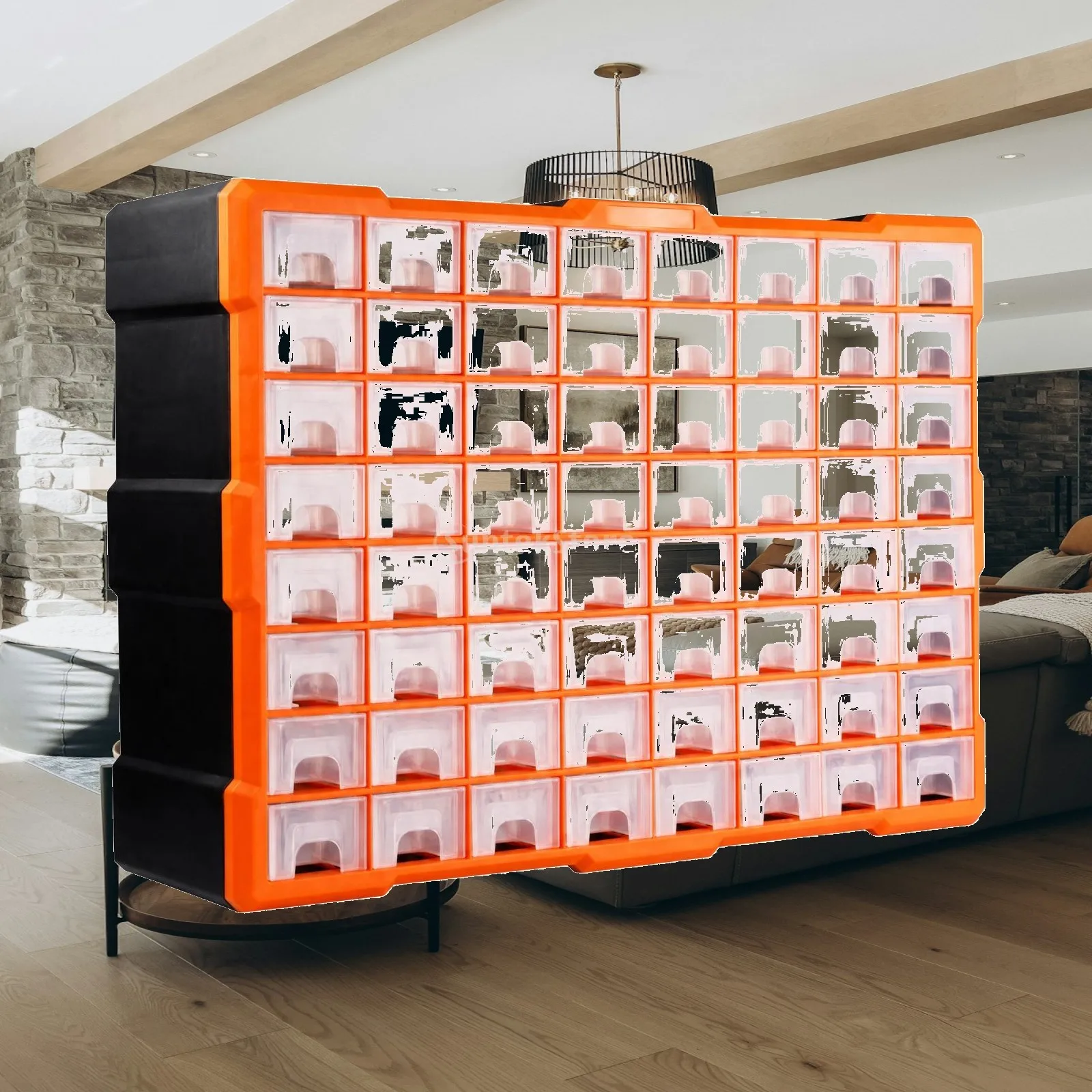 Multi Drawer Storage Cabinet with Transparent Organizer Boxes for Screws Fasteners Workshop Pantry Utility Room