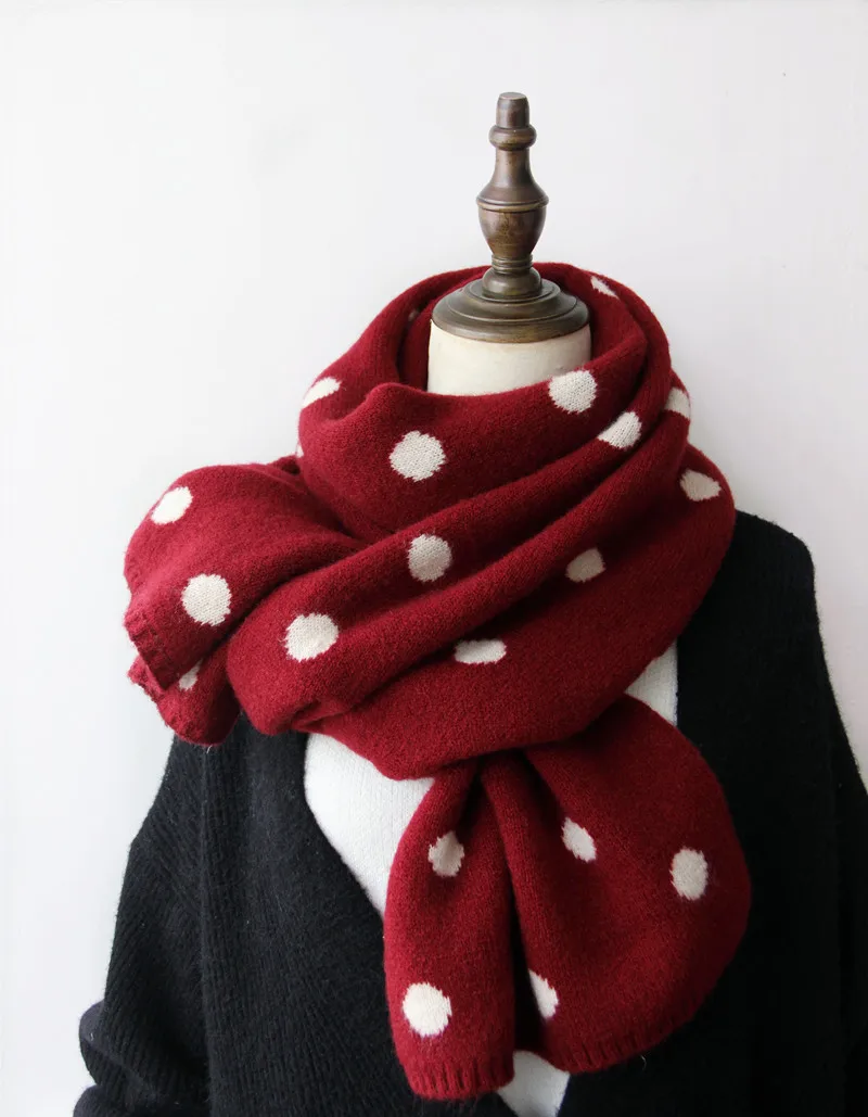 Sciarpa lavorata a maglia a pois double face Thiened Calda lana Ne Warmer per donne Studenti Inverno Faion Coreano Sle Long Re...