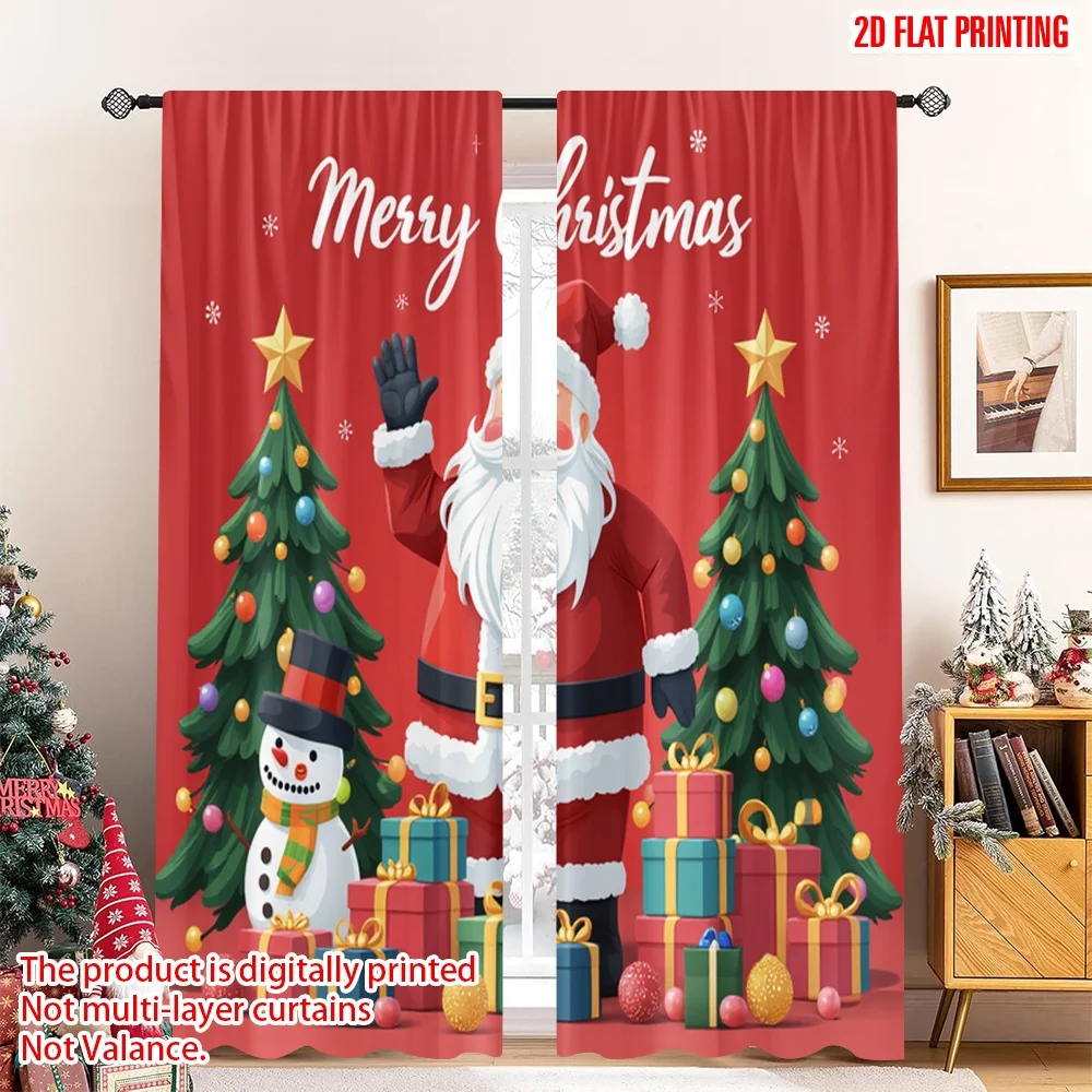 

2pcs 2D flat printing Merry Christmas Drapes Merry Christmas Santa Snowman Polyester Without Electricity Festive Wall Decor