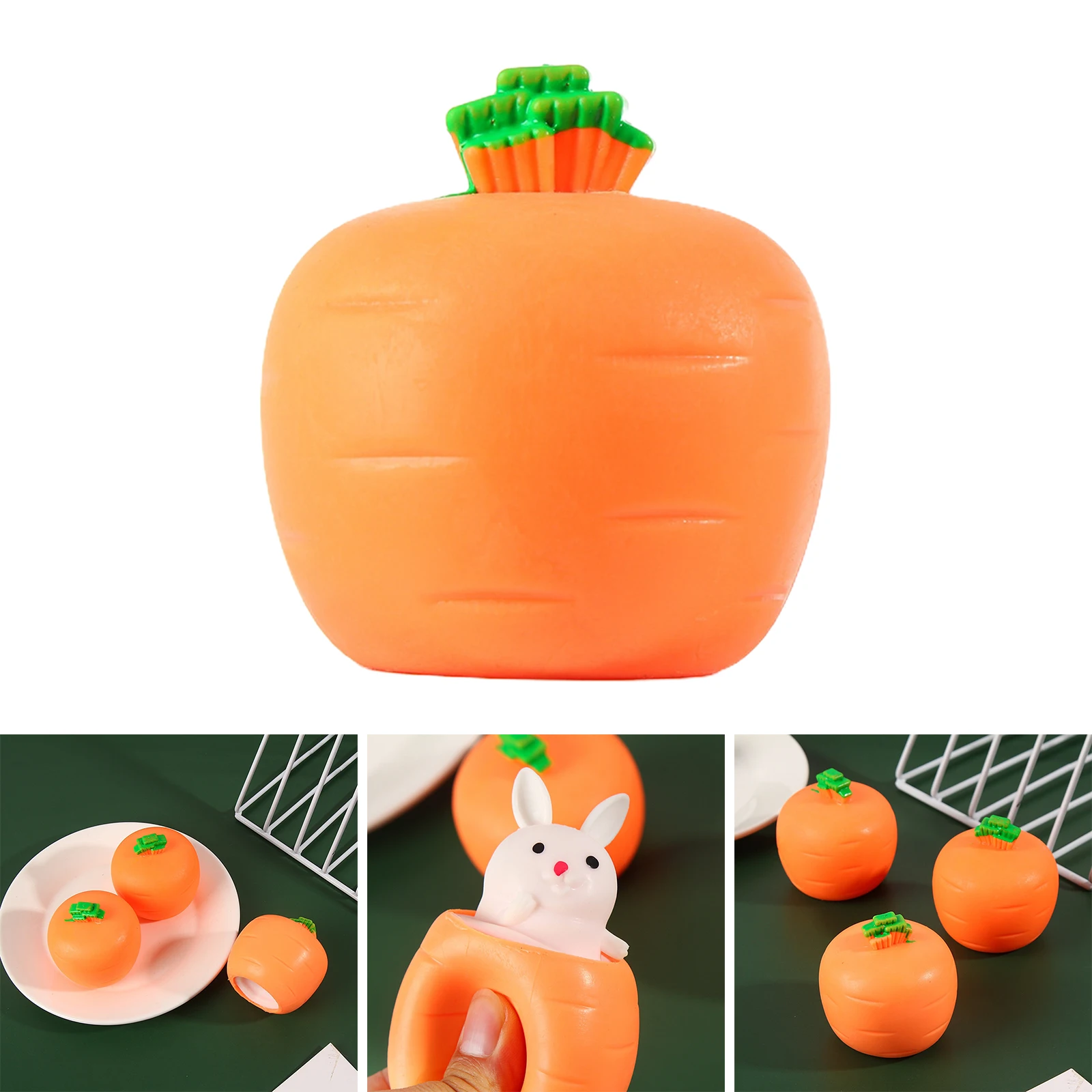 Juguetes sensoriales de descompresión con forma de conejo de zanahoria para niños y adultos, juguetes para apretar, alivio del estrés, adorables