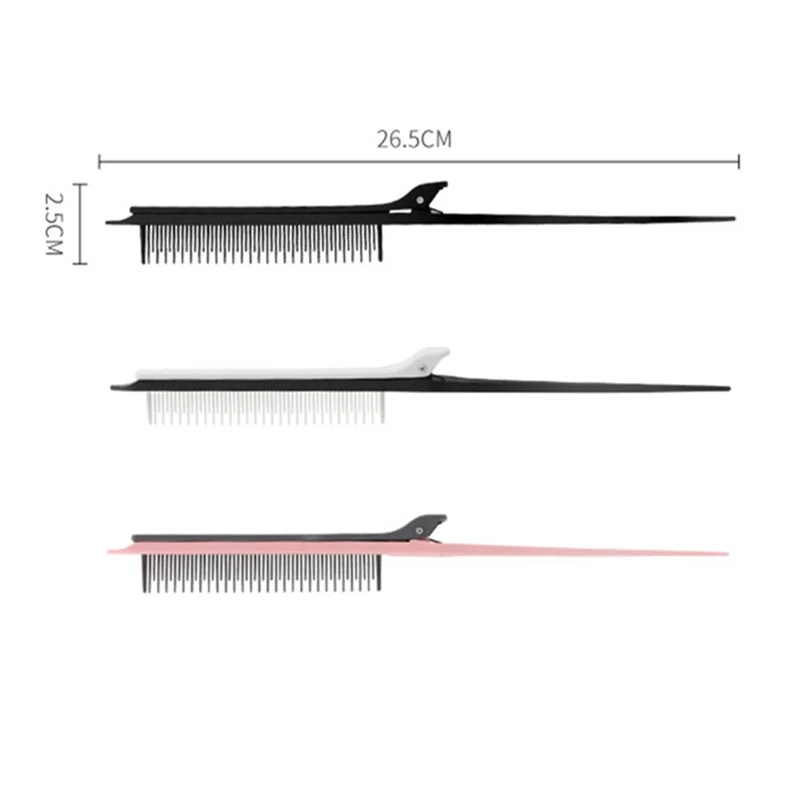 

2Pcs Point-Tail Highlight Comb High-Gloss Comb Point-Tail Plastic Comb Hair Salon Color Brush Weave with Hair Clip Pink