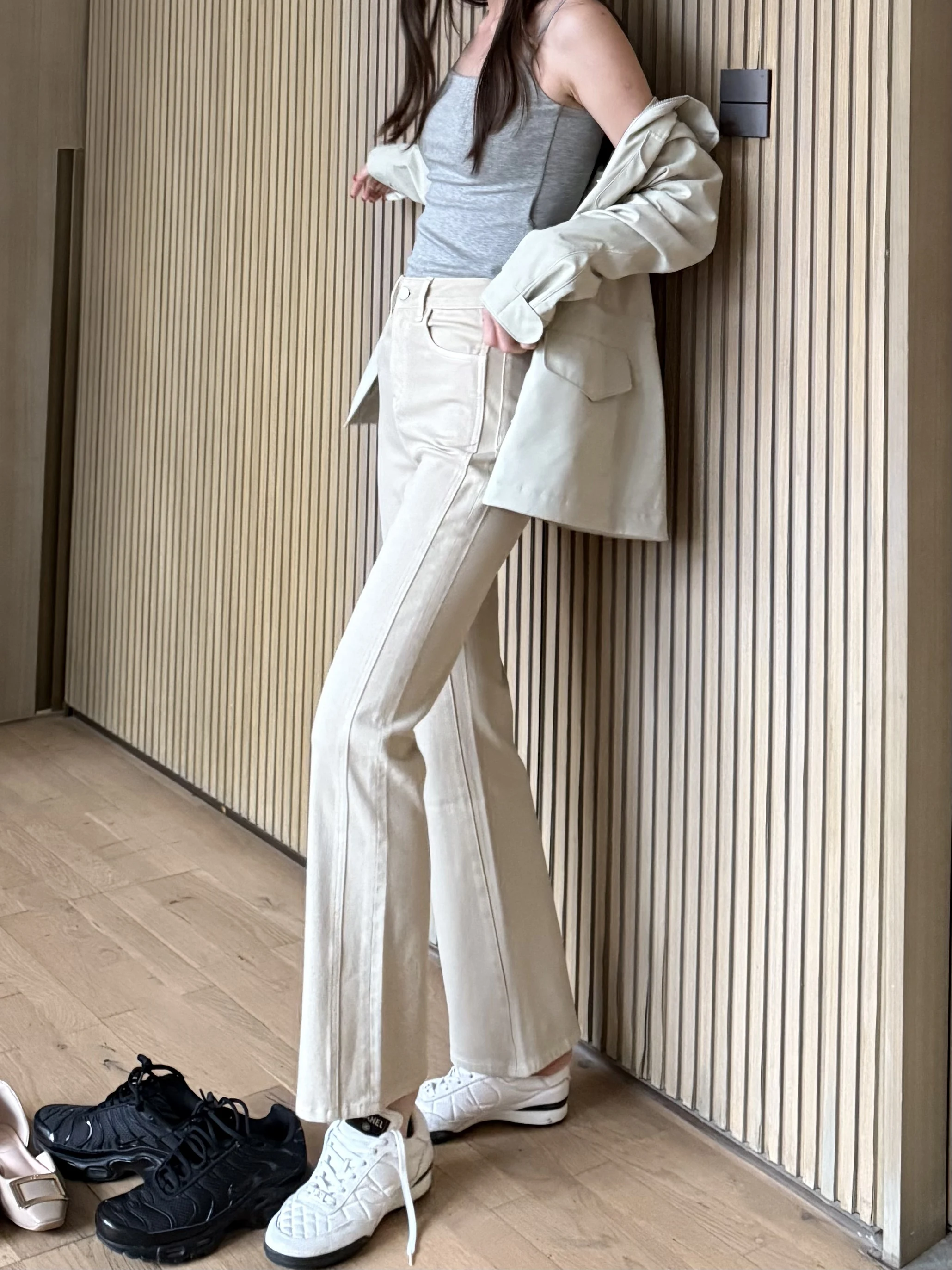 

SeanAnn Glass Denim Pants Women's Micro Flare Oxygen Sensation Transparent New Style Popular All Match Spring Pure Color