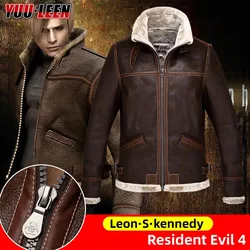 Biohazard 남성용 가죽 코트, 두꺼운 겨울 재킷, 4 Leon · S · kennedy 코스프레