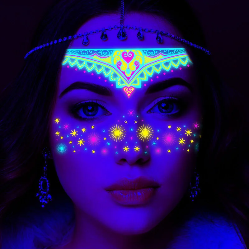 

Masquerade Party Neon Fluorescent Face Sticker Waterproof Music Festival Luminous Tattoo Hipster Temporary Tattoo Decoration