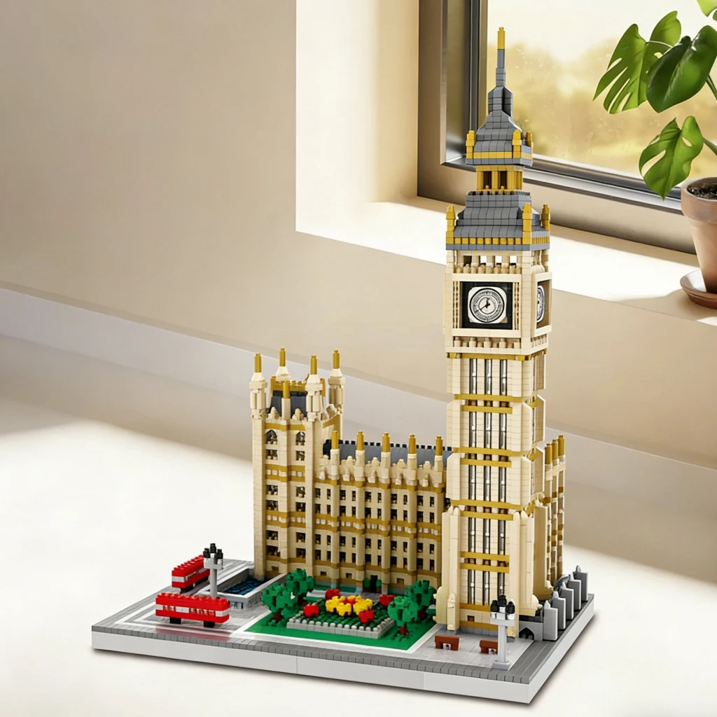 

London Big Ben Micro Building Blocks Ornament, UK Famous Landmark Clock Tower Desktop Decor Collectible Gift