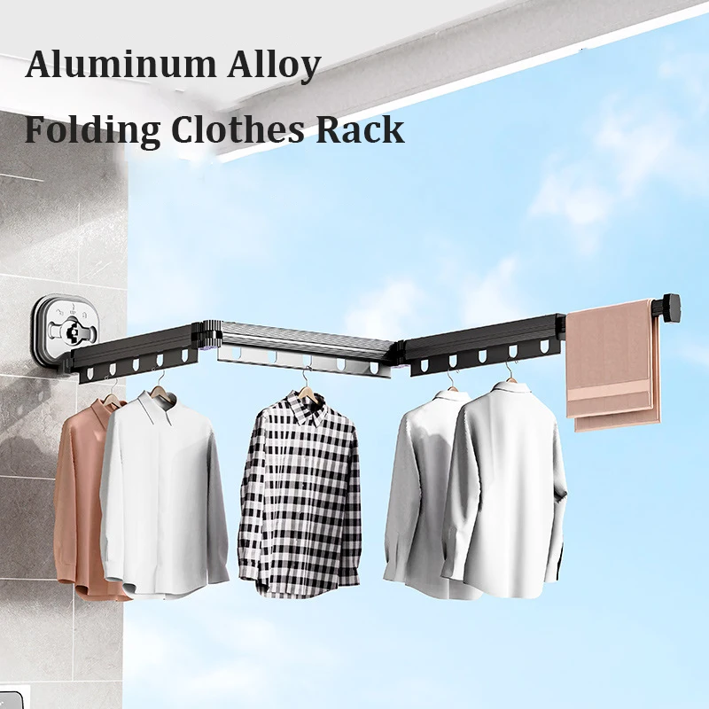 Folding Clothes Rack Wall Mount Vacuum Installation Clothes Hanger Aluminum Alloy Retractable Rod Home Laundry Clothesline