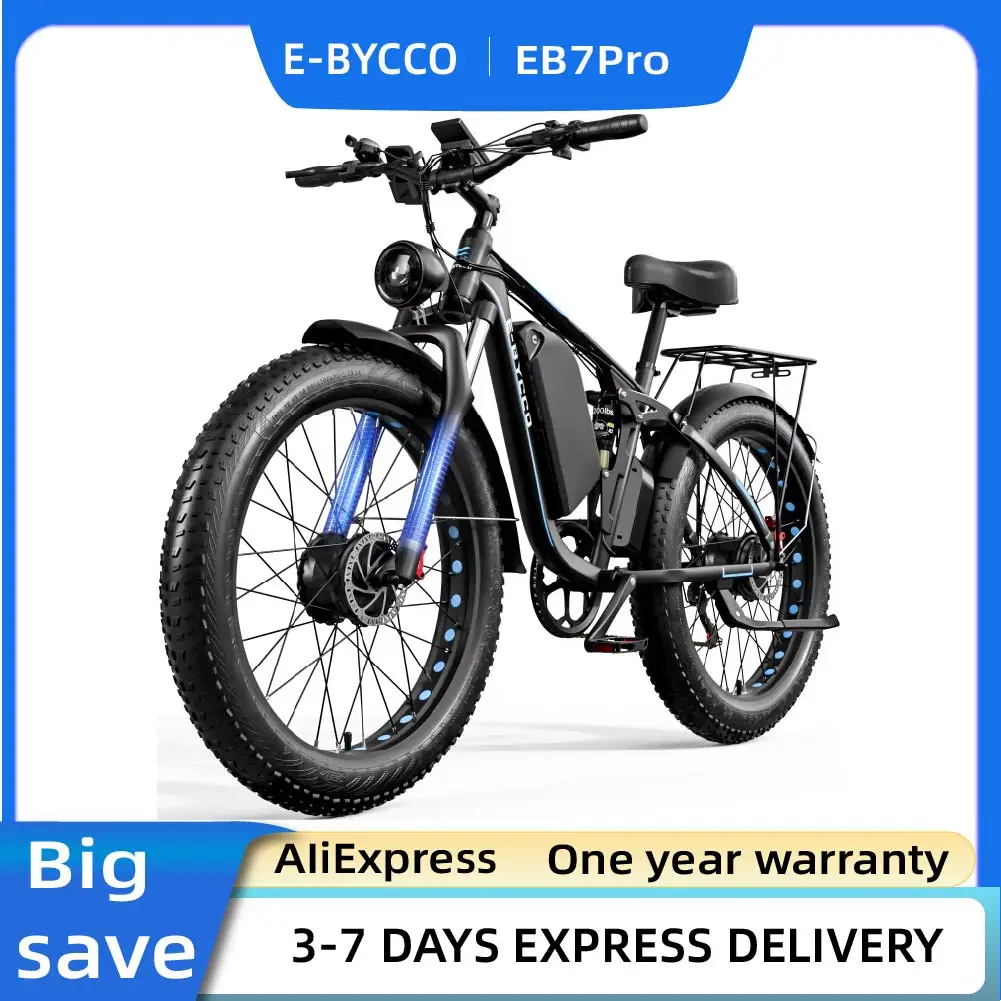 Vélo électrique haute vitesse E-BYCCO EB7Pro, moteur 2000W, batterie 52V 23Ah, pneus tout-terrain 26x4.0, vélo électrique tout-terrain