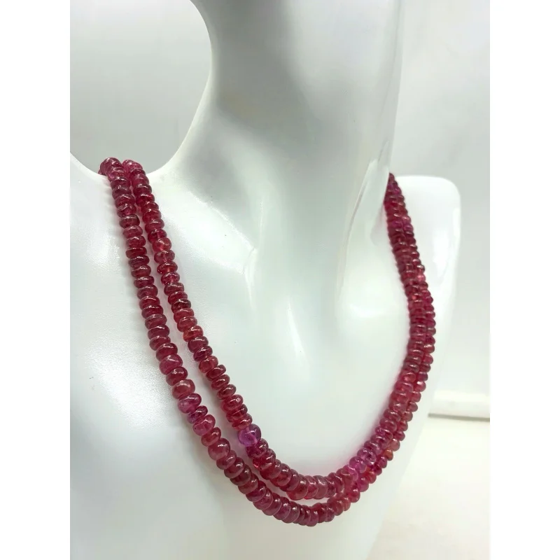 

Ruby Necklace Two Line 5mm Round Plain Smooth Gemstone Beads Sterling Silver