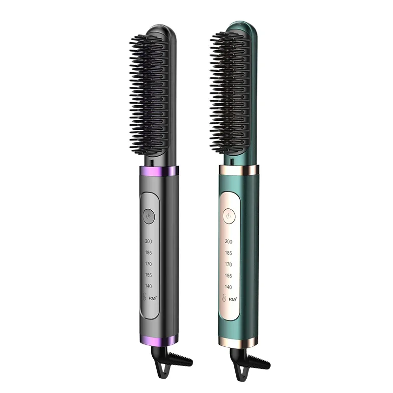 Tourmaline Ceramic Hair Brush Comb Iron - Dual Purpose Hair Straightener/Curler