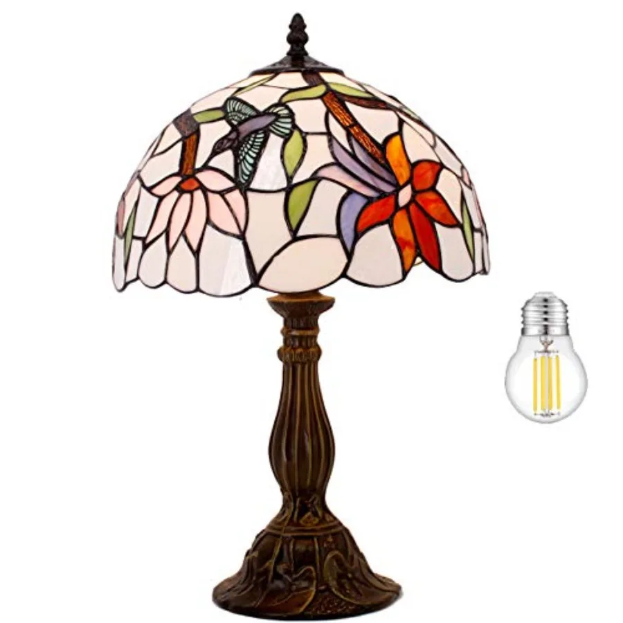 تيفاني مصباح الزجاج الملون الطائر الطنان نمط الجدول مصباح 12X12X18 بوصة لغرفة النوم غرفة المعيشة ديكور المنزل مكتب مثالية للسرير #1