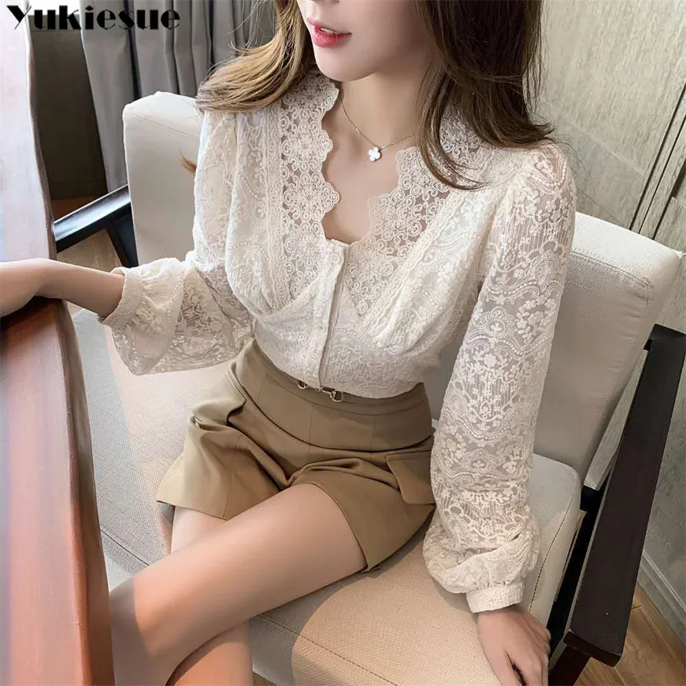 بلوزات نسائية صيفية أنيقة بلوزات نسائية من الدانتيل بلوزة قميص نسائي بلوزات نسائية بأكمام طويلة #1