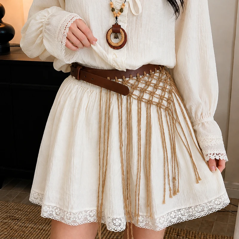 Bohemian Woven Waist Belt Women's Style Fringed Design Sensation Match Skirts Waist Chain Ethnic Style Waist Accessory