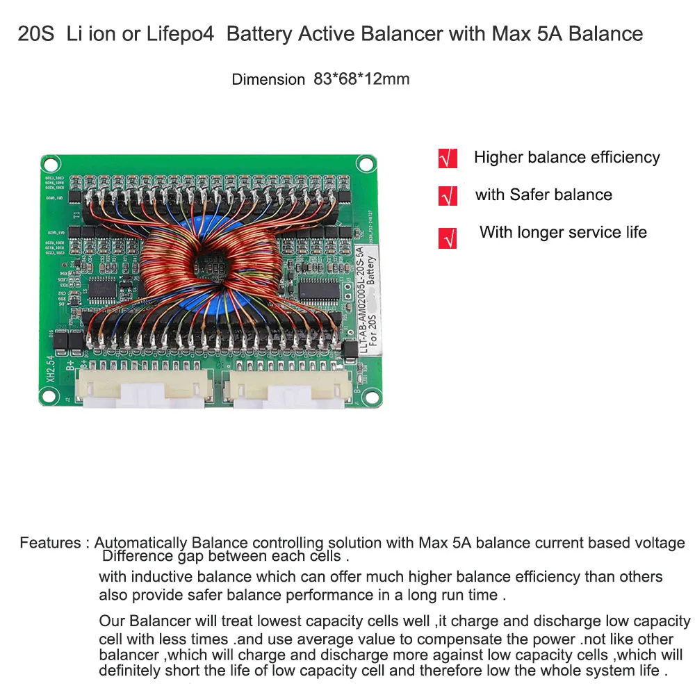 12V 36V 48V 60V 72V lifepo4 or Li ion battery active balancer and equalizer 5A Balance for 3S 4S 7S 8S 10S 13S 14S 15S 16S 20S