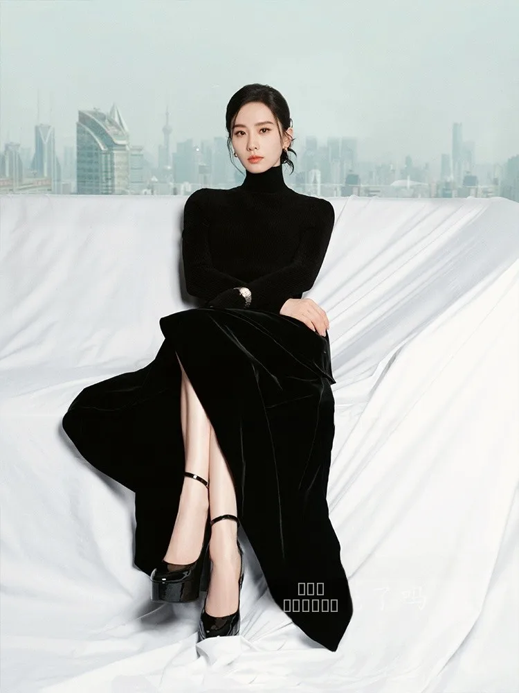 

Подарок королей! Универсальная тонкая трикотажная кофта с высоким воротником и длинными рукавами, однотонная, базовый слой, для женщин, для повседневной носки, осень...