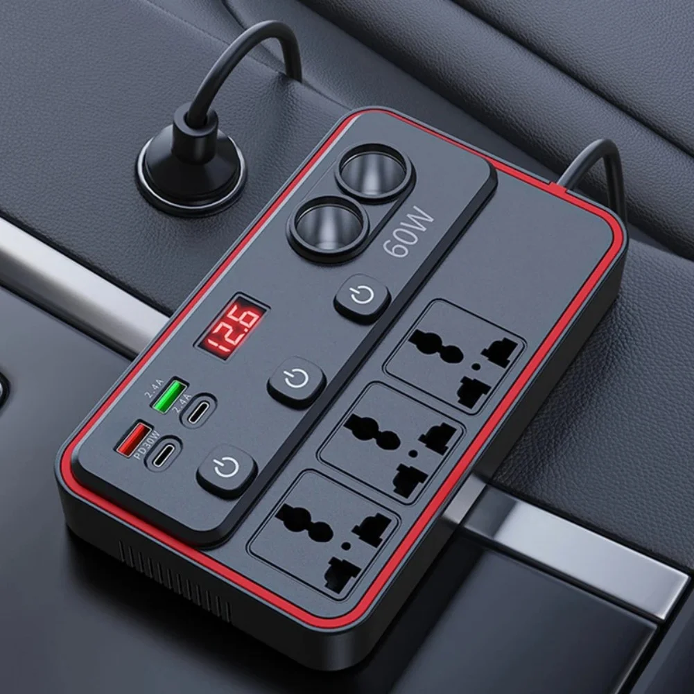 150W Auto Inverter DC 12V 24V Input to 220V AC Output with LED Display Panel 3 AC Sockets 2 USB 2 USB C for Travel