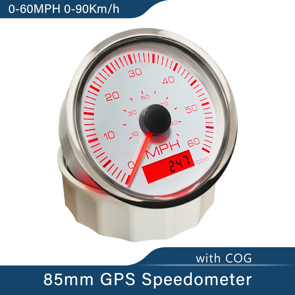 

ELING 85 мм 0-35MPH 0-60MPH 0-80MPH GPS спидометр для автомобиля, мотоцикла, направления привода с красной, желтой подсветкой, GPS-антенна 9-32 В