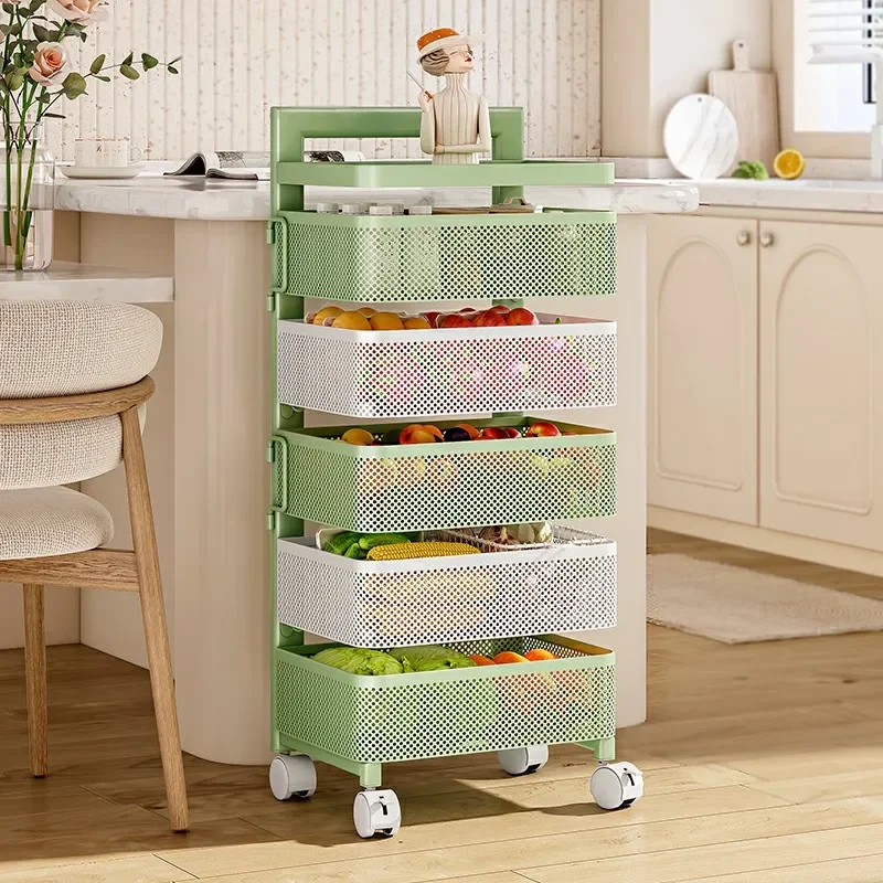 

Kitchen Vegetable Storage Rack Floor Multi-layer Cart for Fruit Snacks Storage Rack Rotating Basket