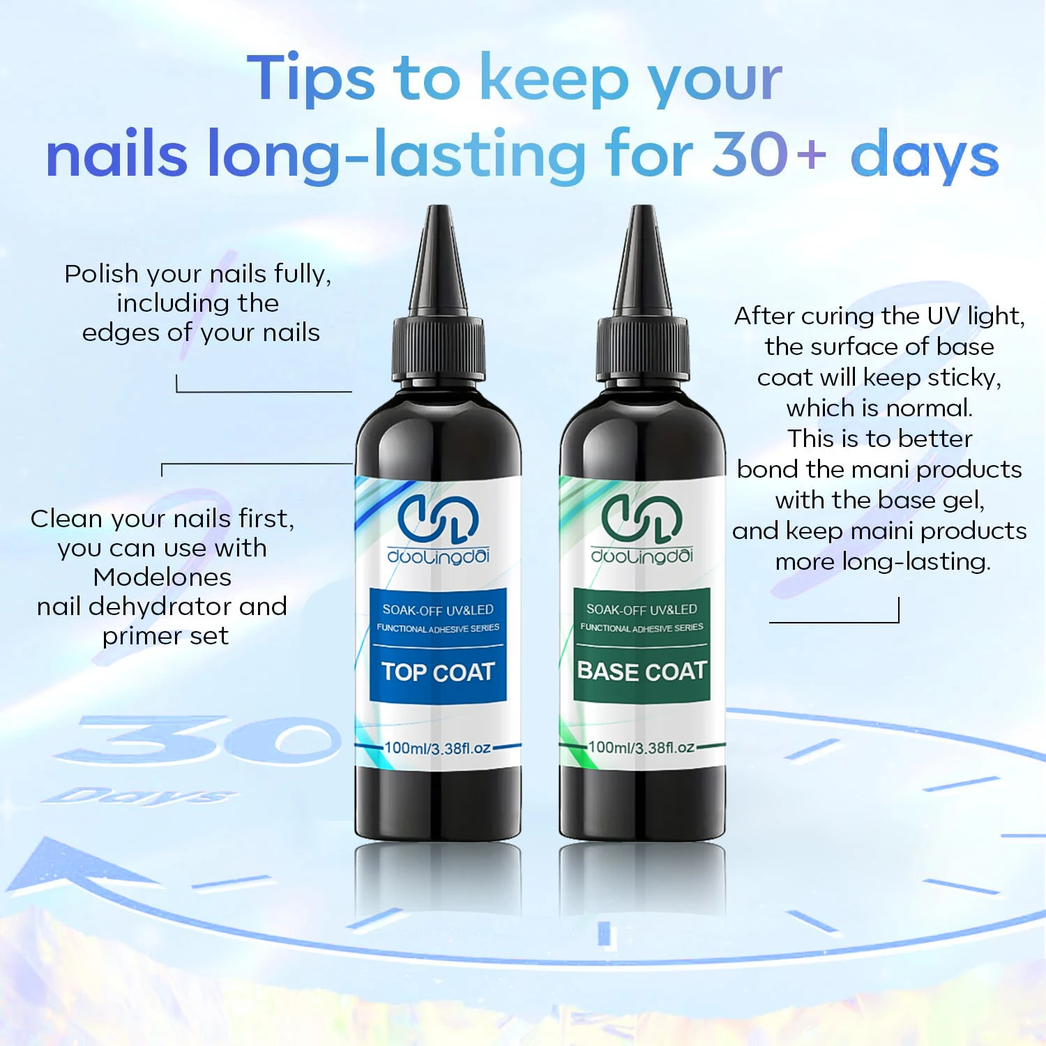 Gelpolish 100 ml Set top coat e base in gel senza salviette - Finitura lucida e lunga durata, Soak Off Top coat in gel per lampada per unghie a LED