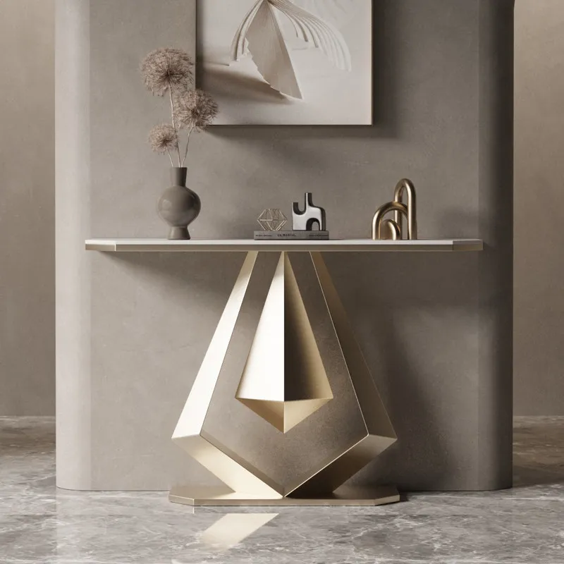 ib-Italian Minimalist Metal Porch Console Table with Stone Slab Modern Design Disassembly Assembly for Living Room Bedroom Use-