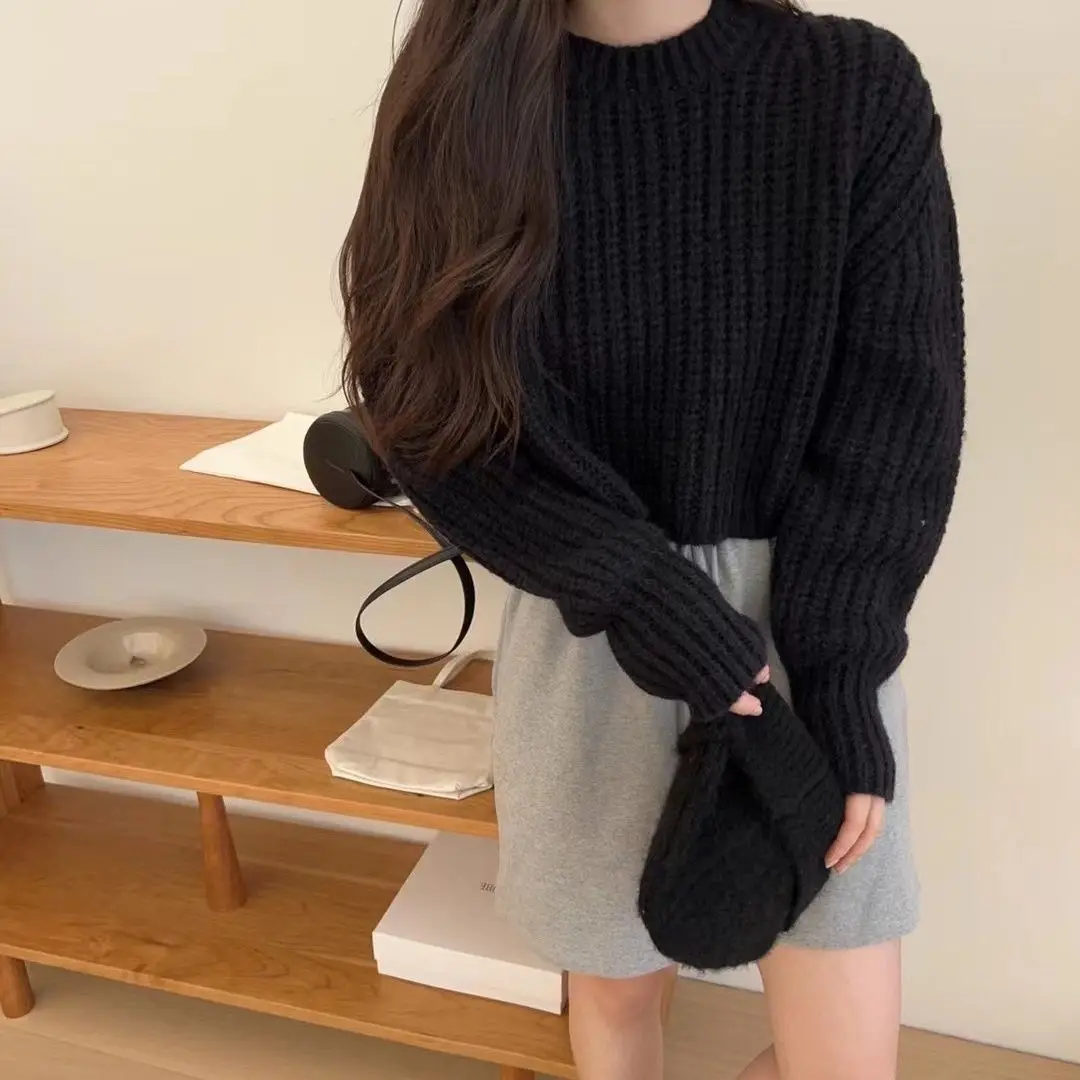 French retro loose Japanese lazy wind knit tops senior sense of warm soft glutinous pullover sweater women autumn and winter