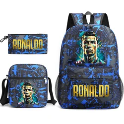 Ronaldo printed children's backpack set student school bag shoulder bag pencil case 3-piece set universal for boys and girls