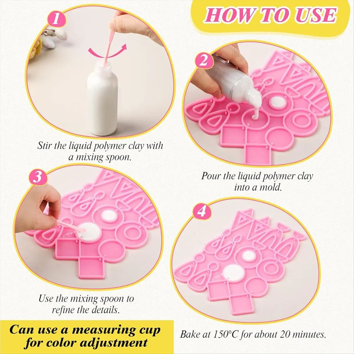 T32C New Liquid Polymer Oven-Bake Clay Set with Silicone Mold Gold Glitter Mixing Spoon and Measuring Cup for Jewelry DIY Crafts