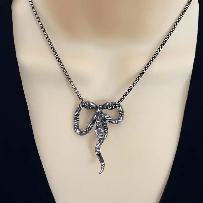 Snake Pendant Necklace Stainless Steel Jewelry Serpent Unisex Mens Necklace