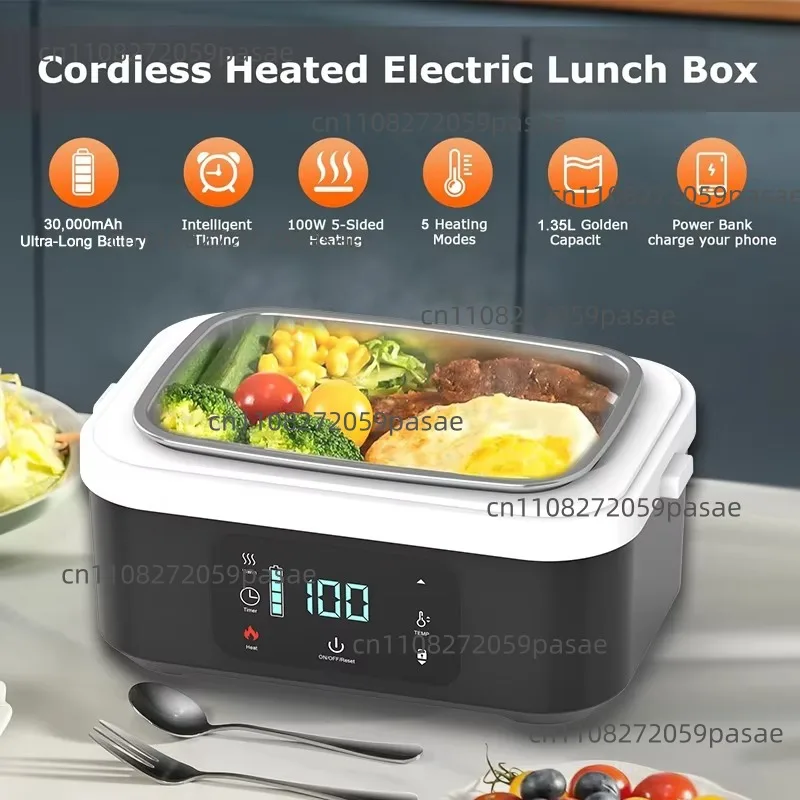 New stainless steel thermal insulation lunch box 30000mAh battery heating, digital display capacity, suitable for outdoor