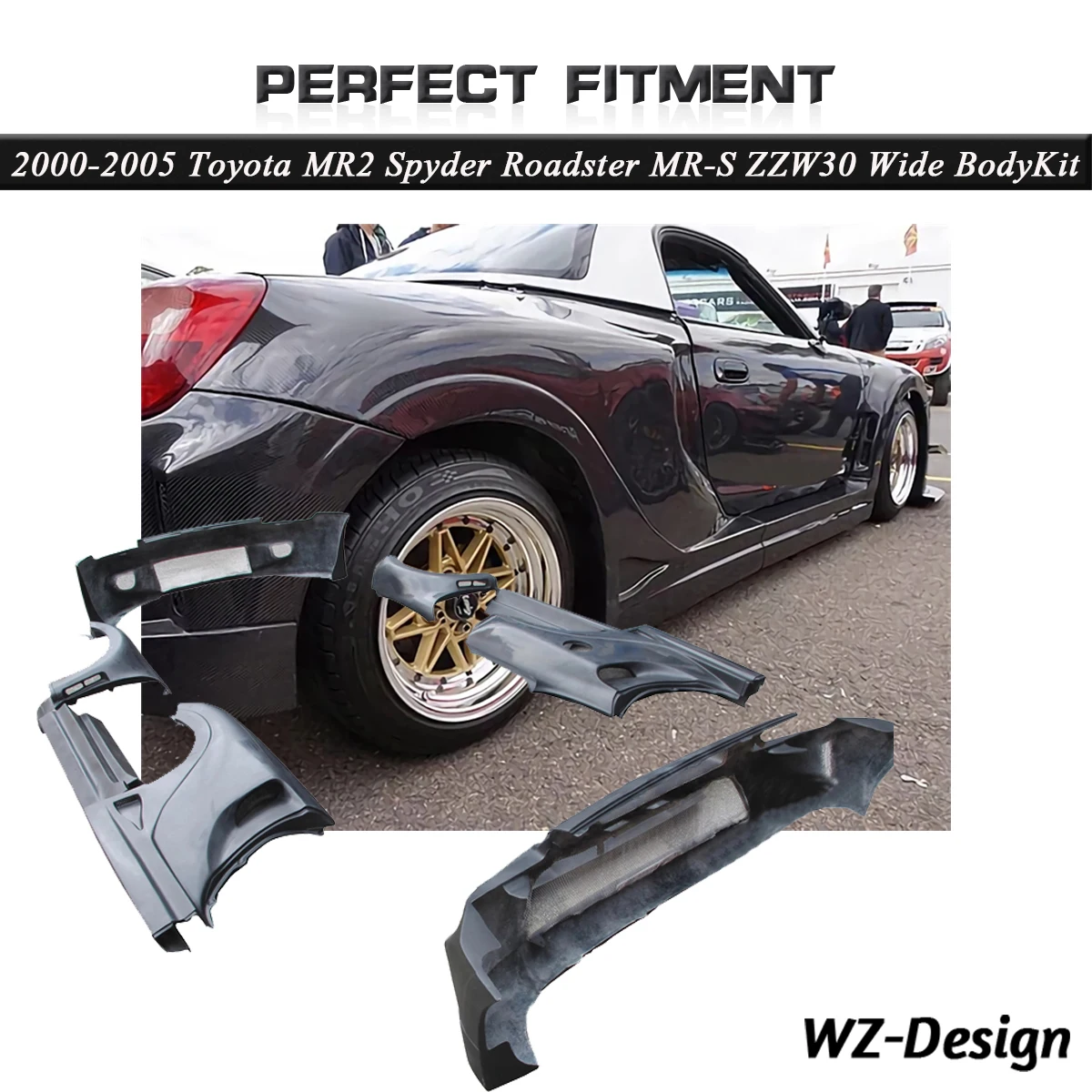 Car Accessories Fiber Glass / Carbon ZZW30 AS-GT Style Wide Bodykits Fit For 2000-2005 MR2 Spyder Roadster MR-S Bumper Fender