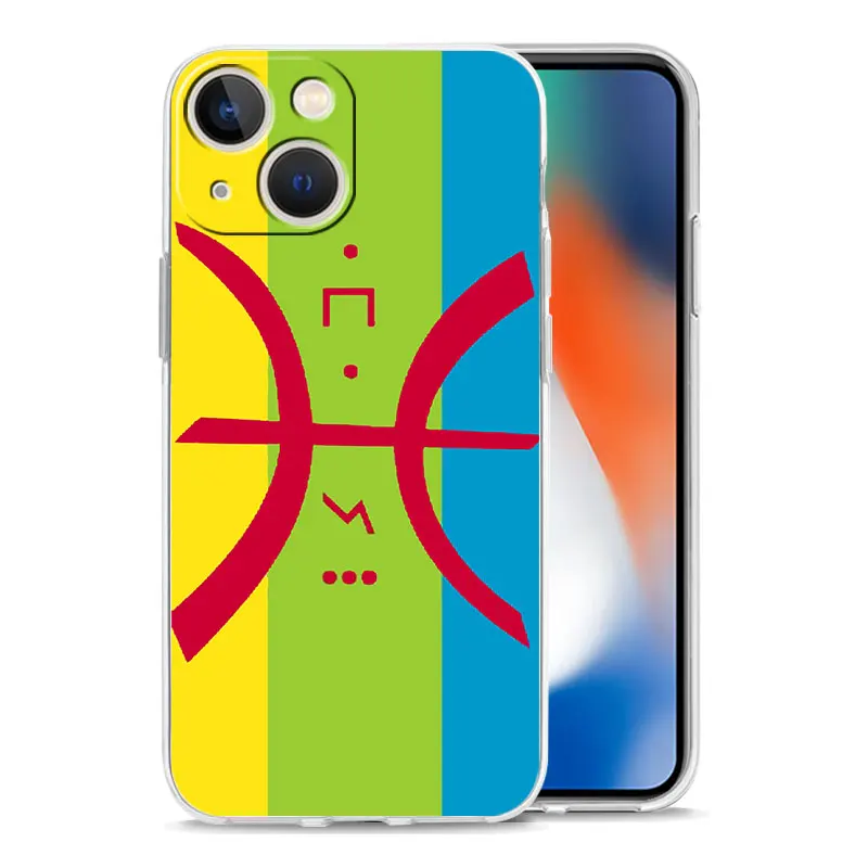 Amazigh Berber Flag Luxury Transparent Phone Case For iPhone 15 14 13 12 mini 11 Pro Max XS X XR SE 7 8 Plus Clear Cover