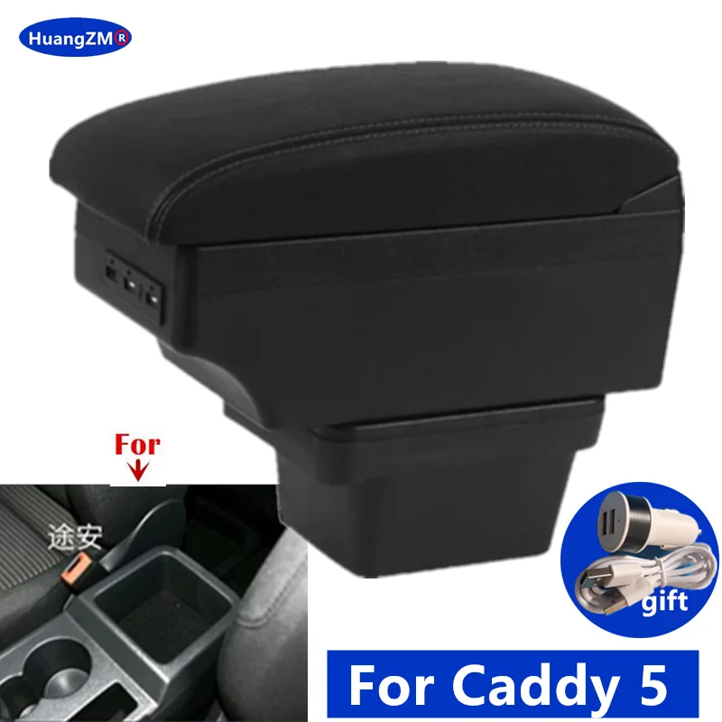 Für Caddy 5 2024 Armlehnenbox für Volkswagen Caddy 5 Auto-Armlehnenbox Zentrale Aufbewahrungsbox mit USB-Anschluss Nachrüst-Autozubehör