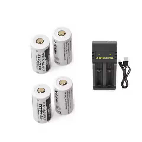 3.7V 2200mAh 16340 CR123A Rechargeable Li-ion Battery + 1PCS 2-slot Travel Battery USB Charger,Flashlight Lithium Battery