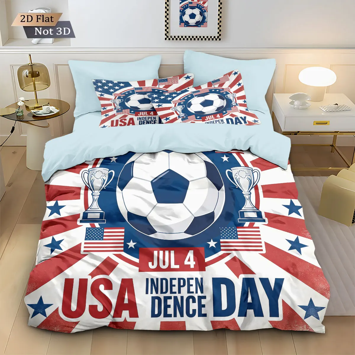 

Комплект из 3 предметов: пододеяльник с принтом футбольного флага в полоску, декоративное постельное белье для спальни, разные размеры, машинная стирка