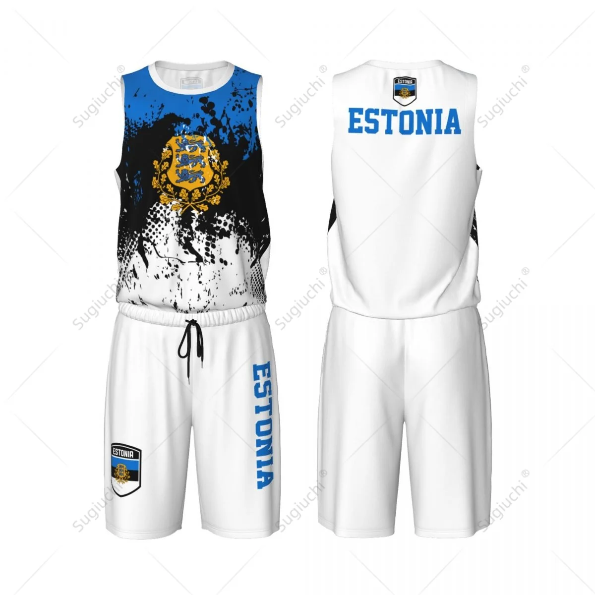 Estonia Flag Grain Men Basketball Set Shirt & Pants Sleeveless