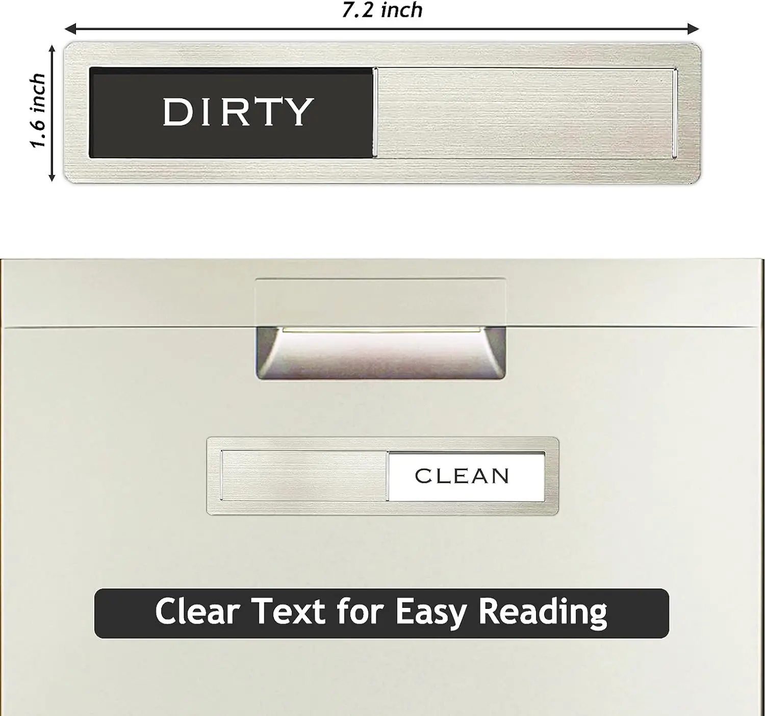 Dishwasher Magnet Clean Dirty Sign, Premium Stainless Steel Black and White Non-Scratch/Kitchen Decor/Easy to Read & Slide