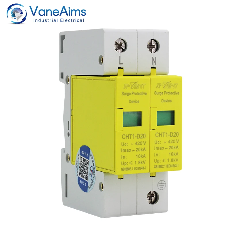 AC SPD 2P House Surge Protector Device Lightning Protection Surge Arrester AC420V 20KA 40KA 60KA for Solar Photovoltaic System