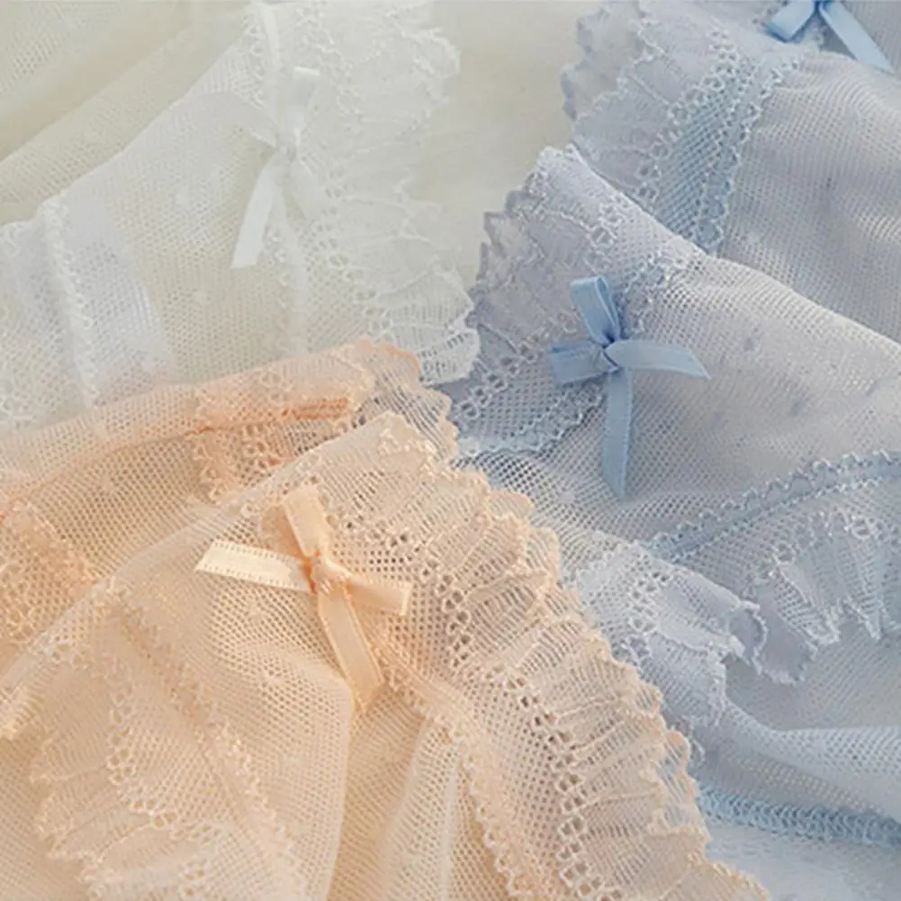 See-through Mesh Seamless Panties Underwear Women Sexy Lace Stitching Bowknot Decor Briefs Low-rise Thin Underwear 2025