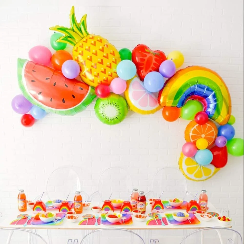 Ballon-Girlande, Bogen-Set, zwei Tieren, fruchtiges Thema, Partydekoration, Jumbo-Wassermelone, Ananas, Regenbogen-Aluminiumfolienballons